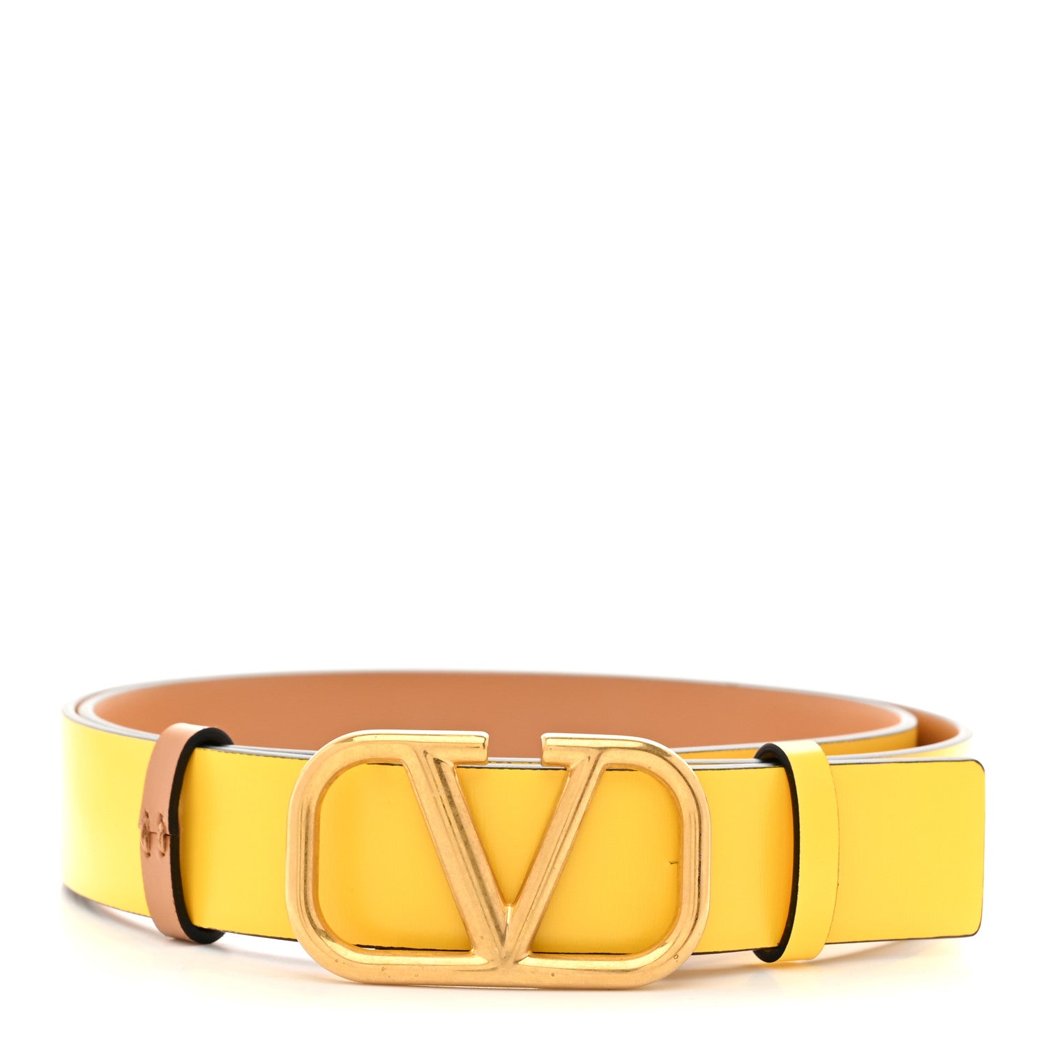 Valentino Garavani Glossy Calfskin 40mm VLogo Reversible Belt 85 34 Saddle Brown Yellow 2 of 6