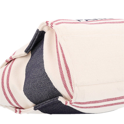 Chanel Striped Canvas Medium Deauville Tote Ecru Red Blue 9 of 10