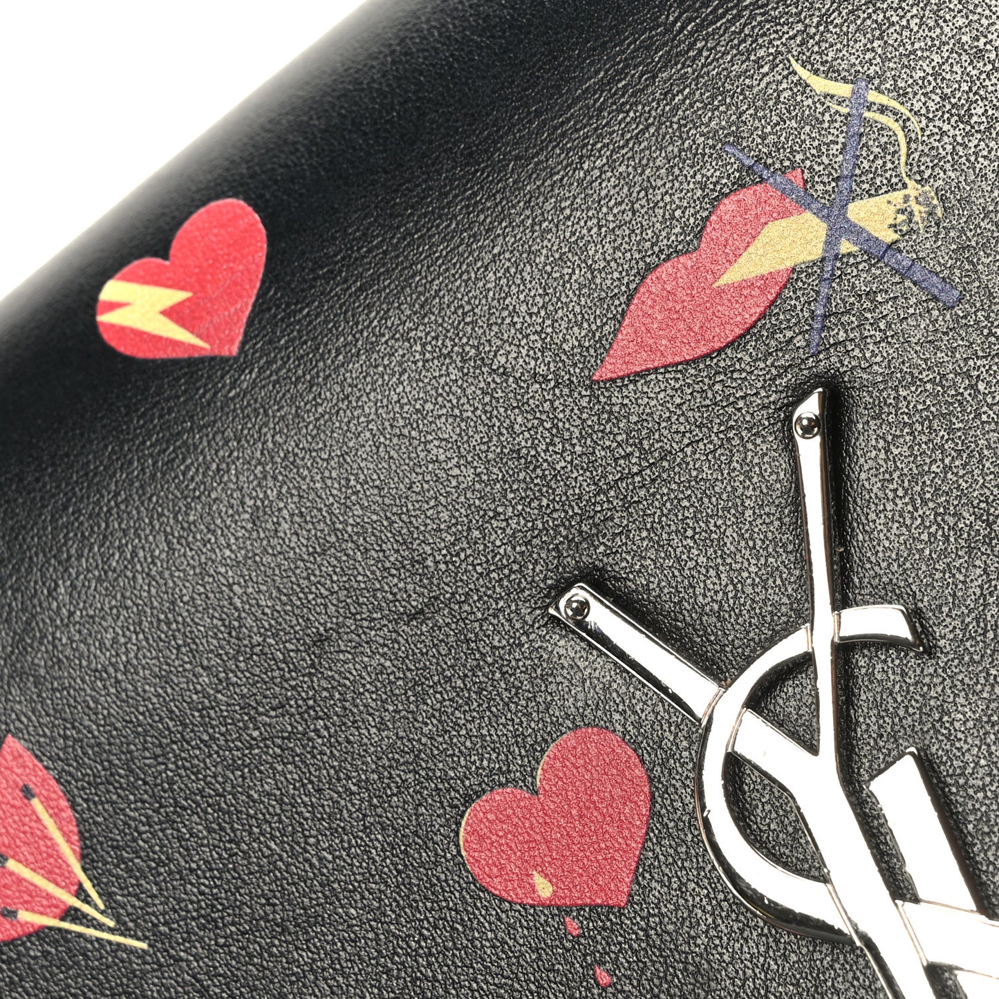 Calfskin Medium Heart Bolts Monogram Kate Satchel Black