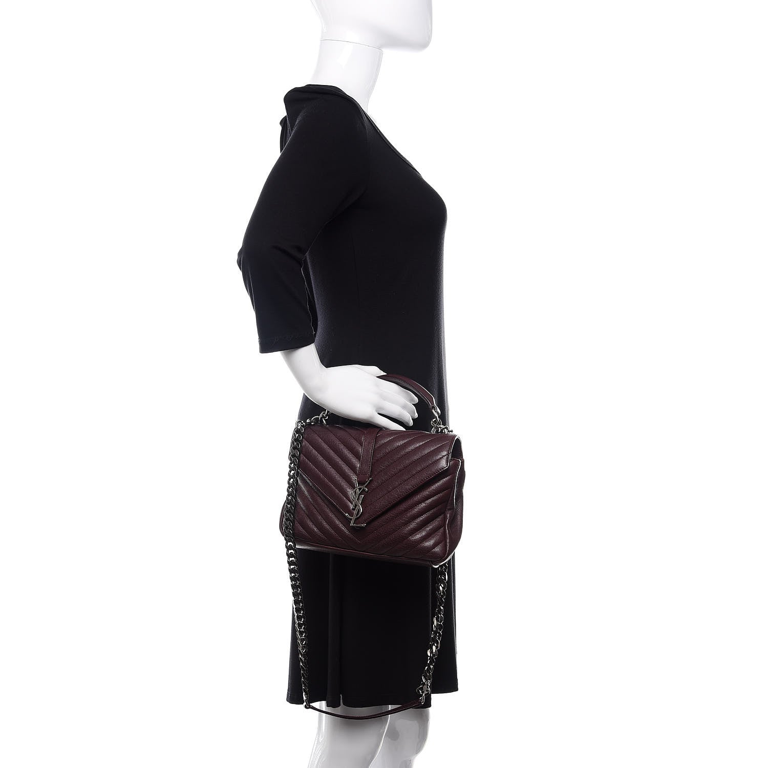 Saint Laurent Sheepskin Matelasse Chevron Monogram Medium College Bag Amaranto 3 of 12