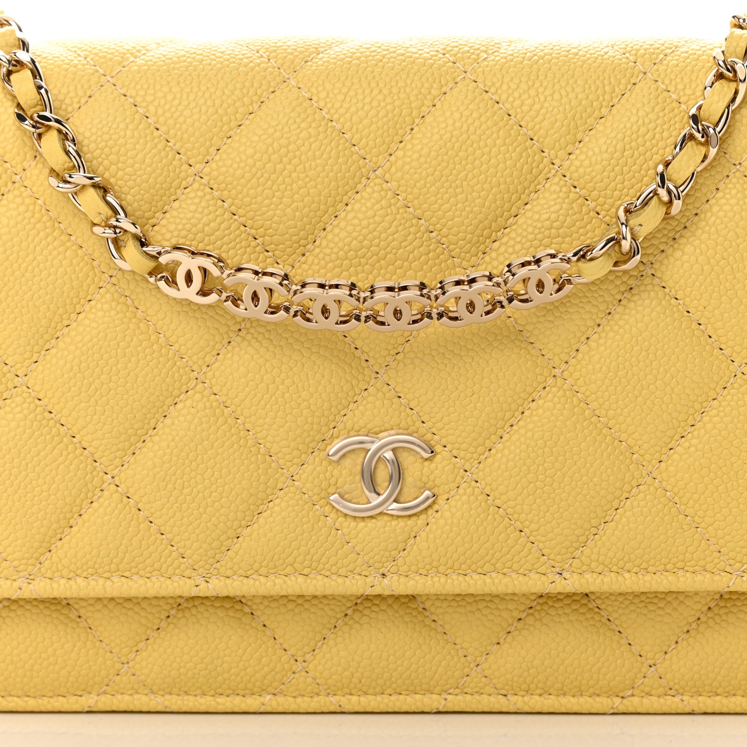 Chanel Caviar Quilted Tiny CC Wallet On Chain WOC Yellow 9 of 13