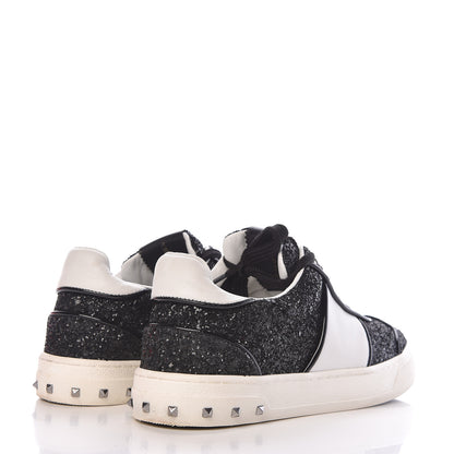 Valentino Garavani Calfskin Glitter Flycrew Sneakers 36.5 Black 4 of 13