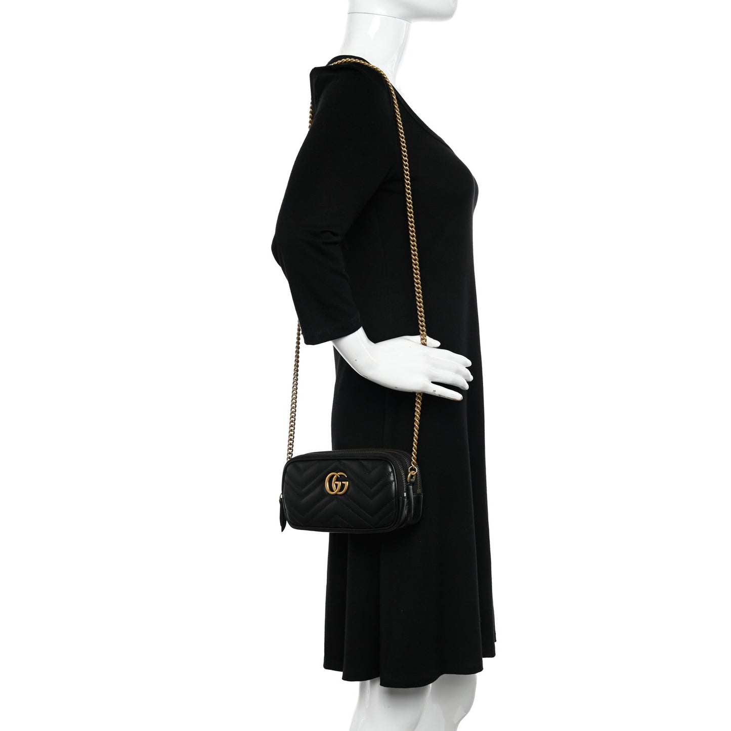 Calfskin Matelasse Mini GG Marmont Chain Crossbody Bag Black
