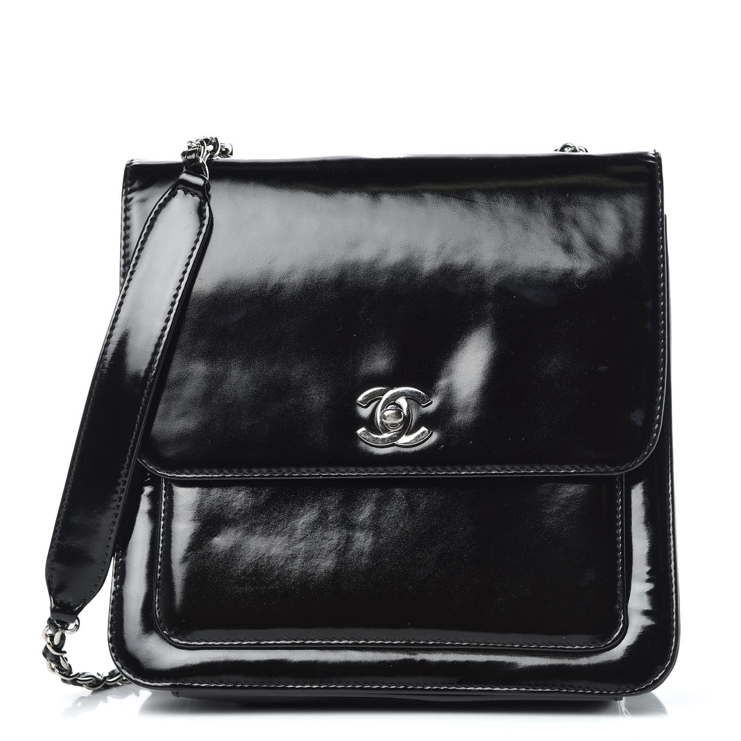 Glazed Calfskin Single Flap Black