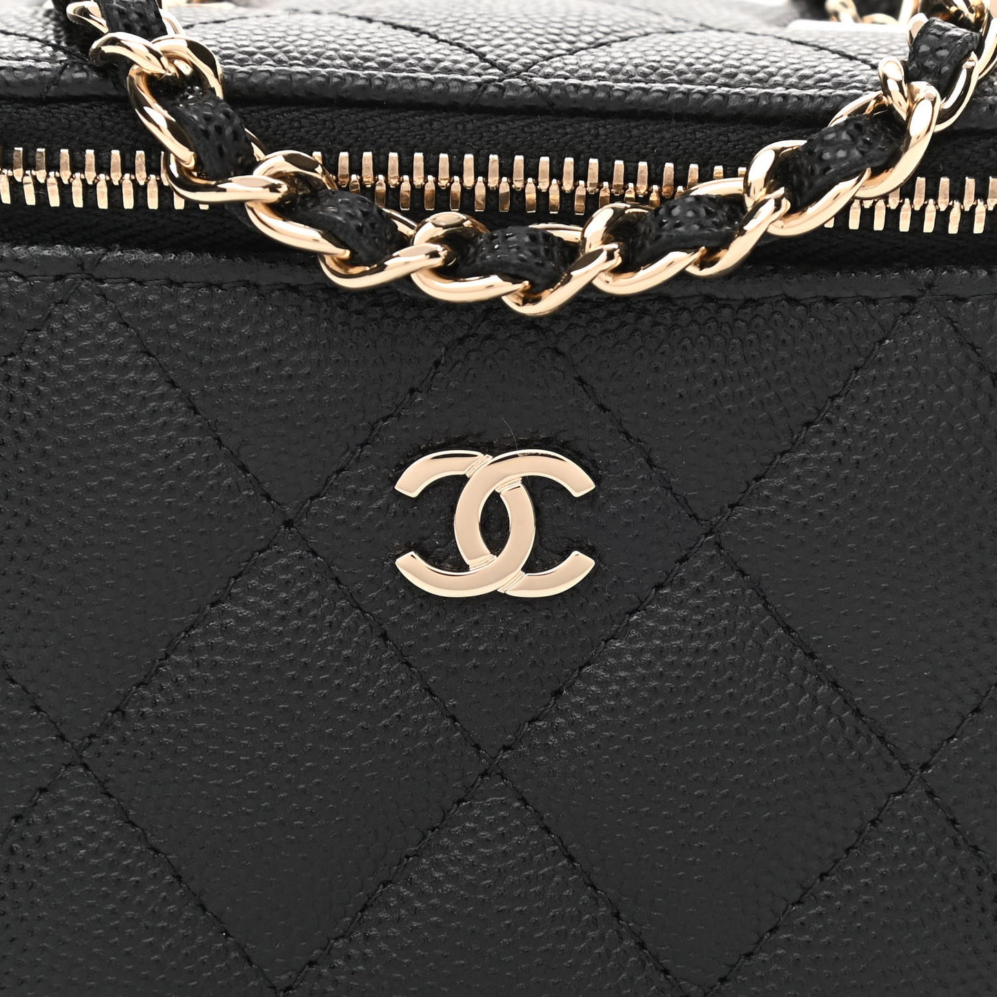 Caviar Quilted Mini Vanity Case With Chain Black