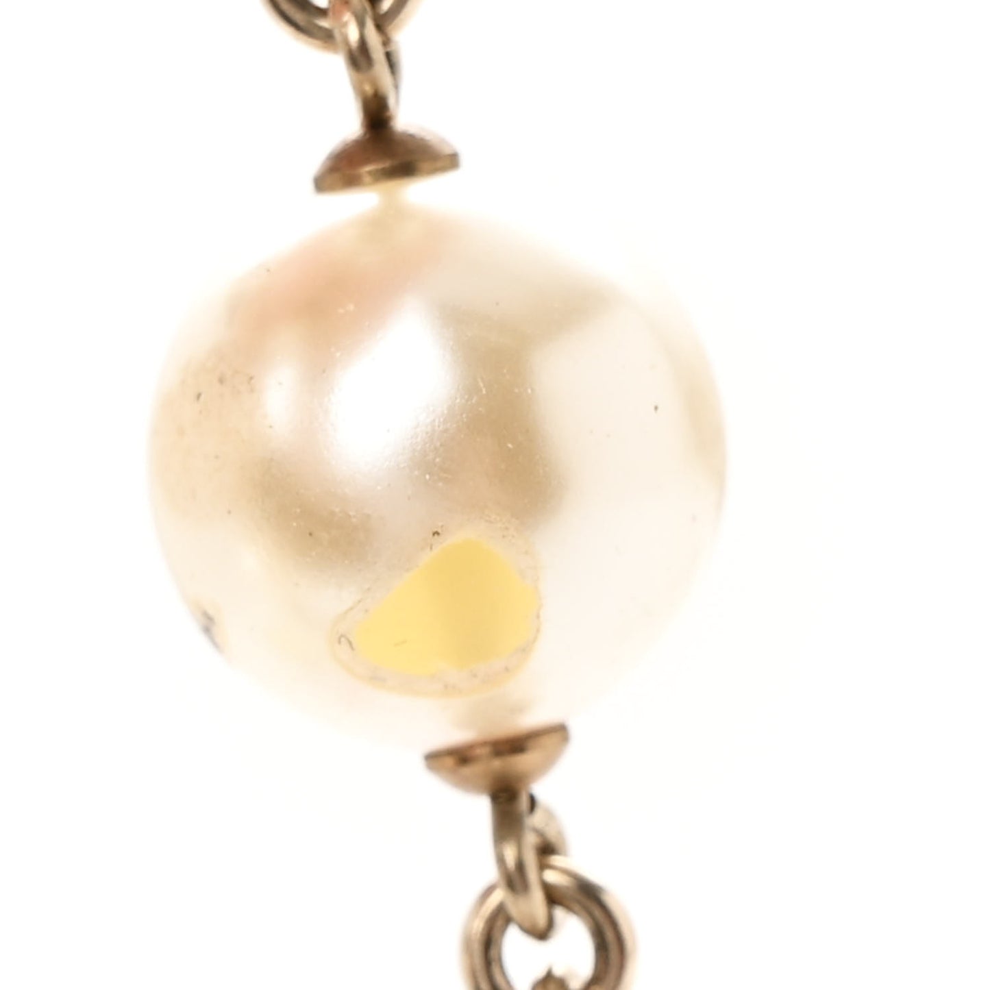 Pearl Crystal Camellia CC Long Necklace Gold
