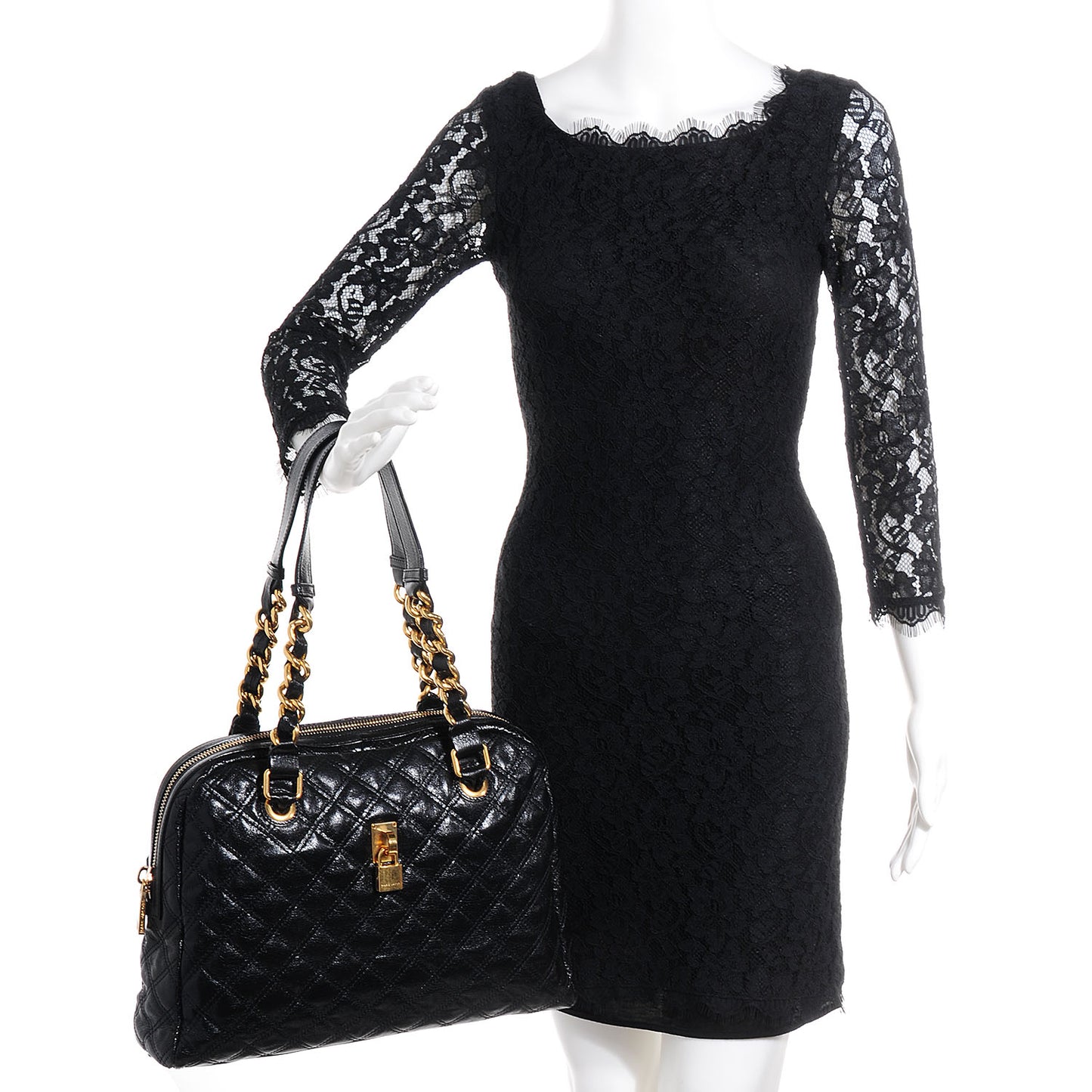 Lacquered Goatskin Quilted Karlie Satchel Black
