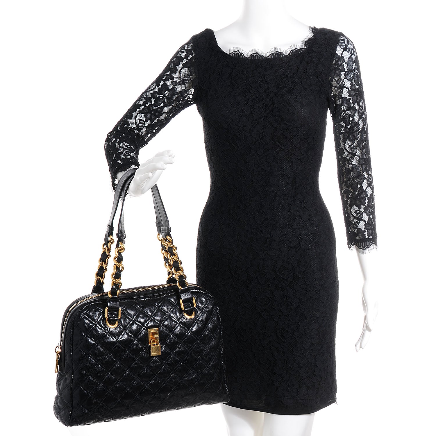 Marc Jacobs Lacquered Goatskin Quilted Karlie Satchel Black 2 of 12