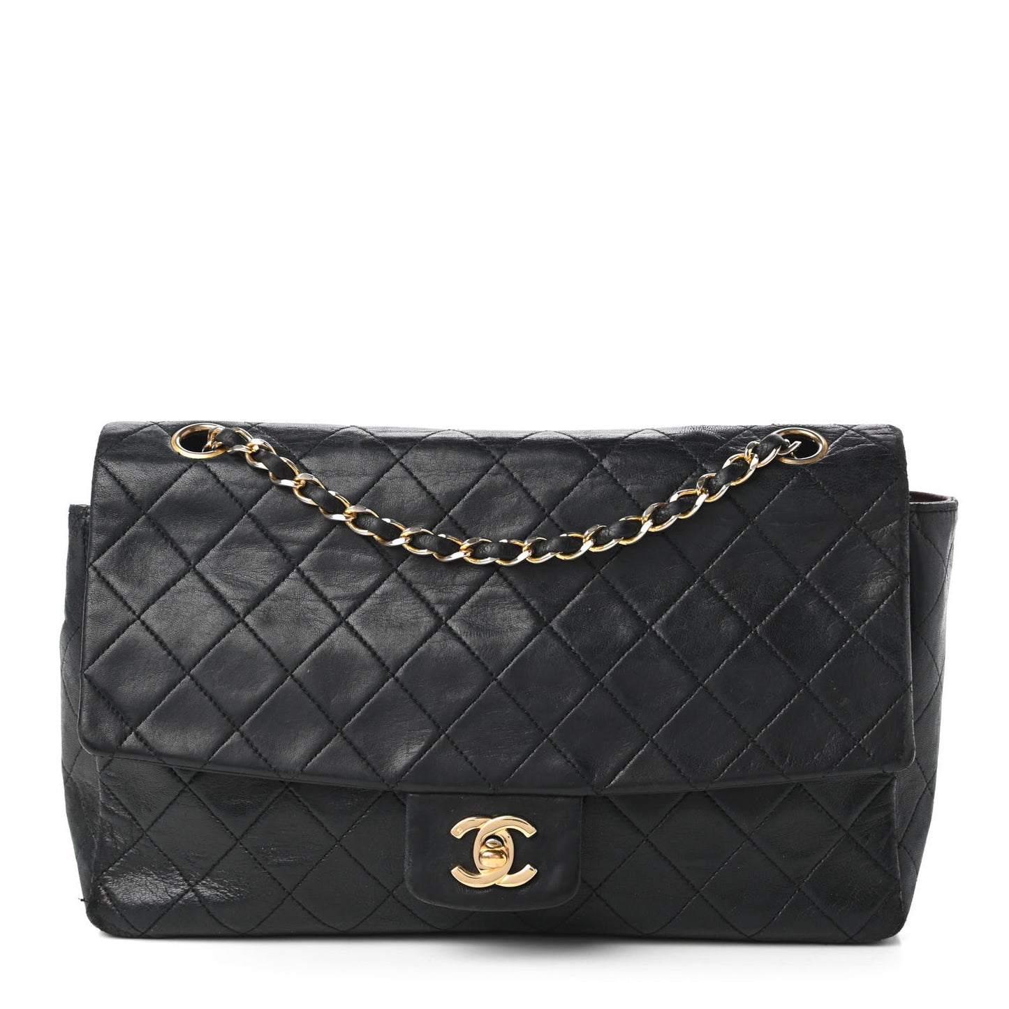 Lambskin Medium Single Flap Black