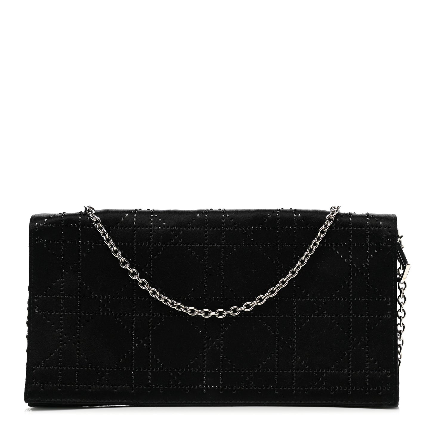Satin Crystal Cannage Flap Clutch Black