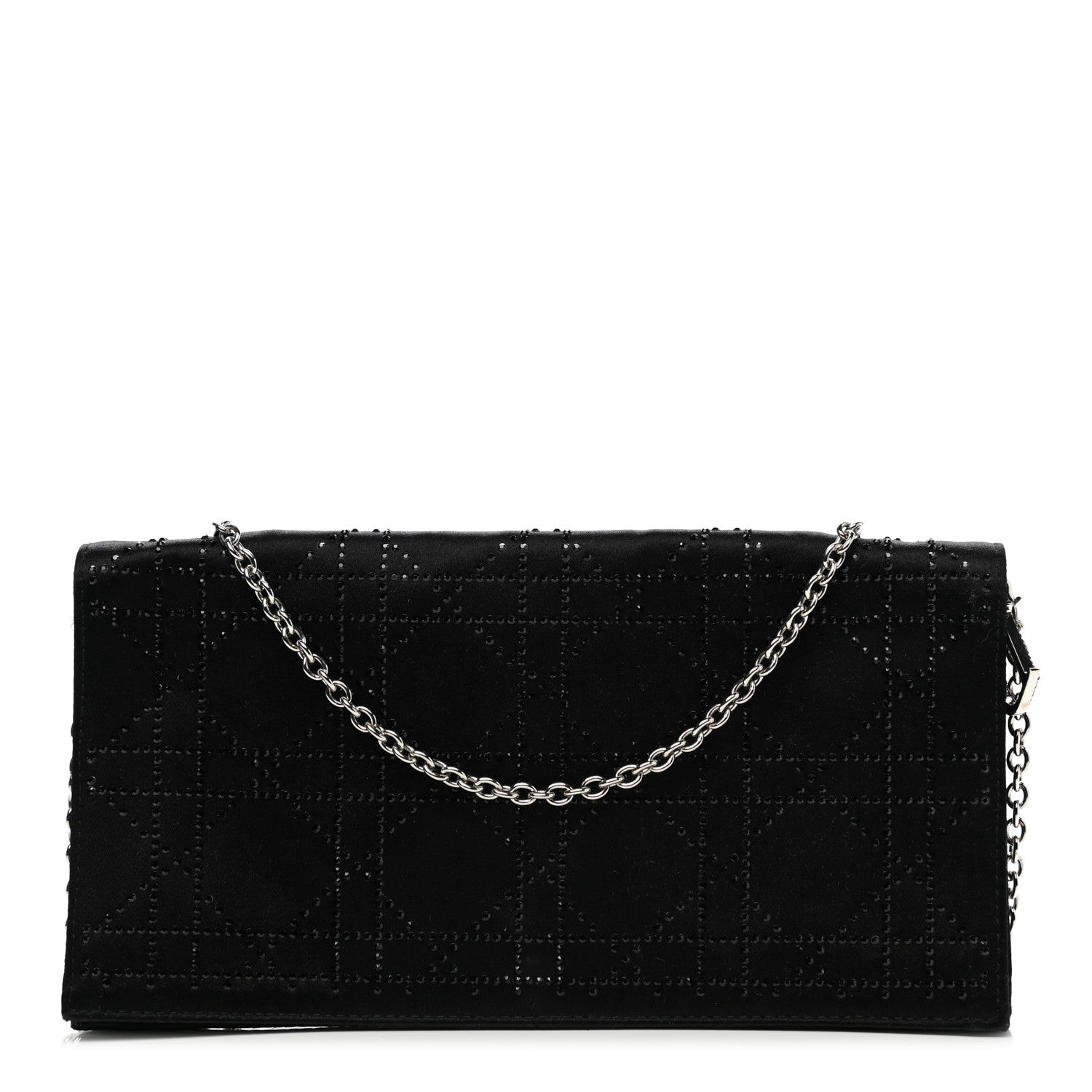 Christian Dior Satin Crystal Cannage Flap Clutch Black 1 of 11