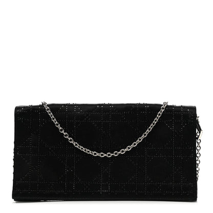 Christian Dior Satin Crystal Cannage Flap Clutch Black 1 of 11