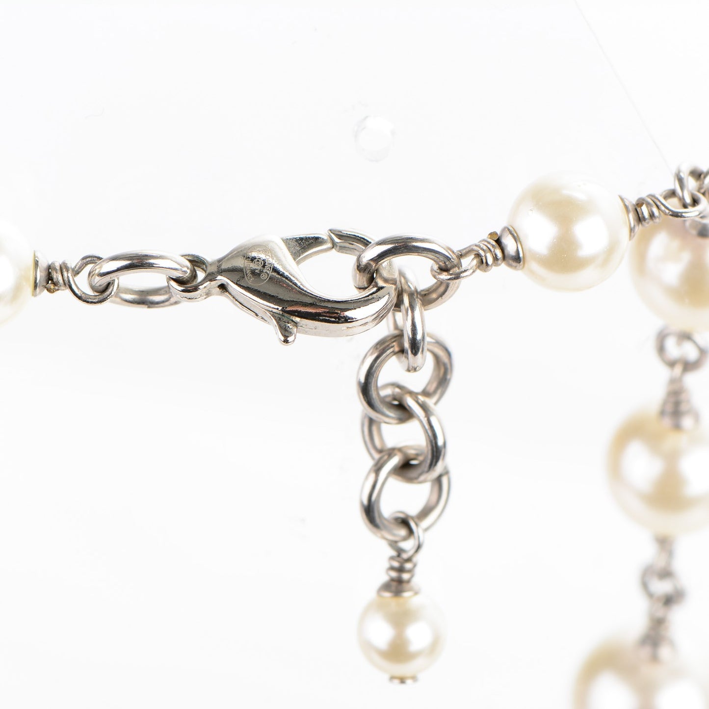 Crystal Pearl CC Long Necklace Silver