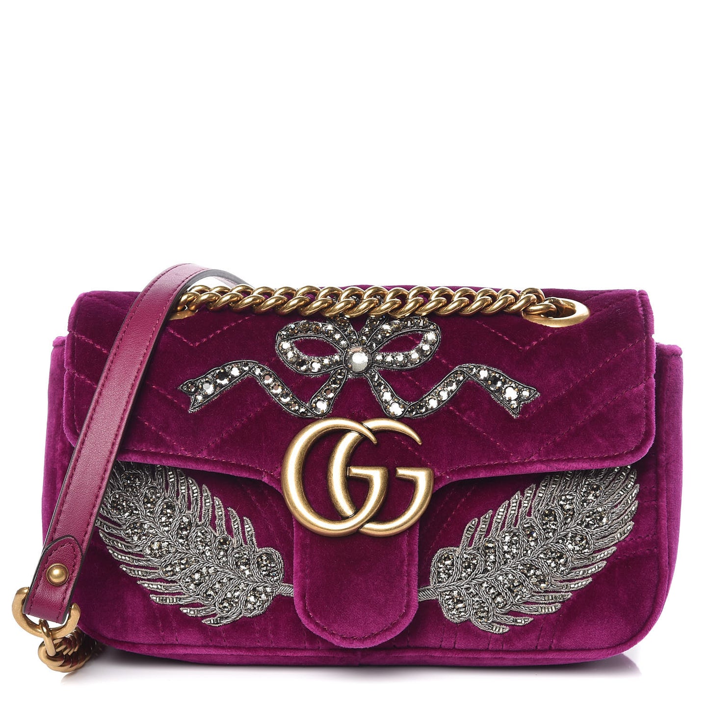 Velvet Matelasse Embroidered Mini GG Marmont Shoulder Bag Bordeaux