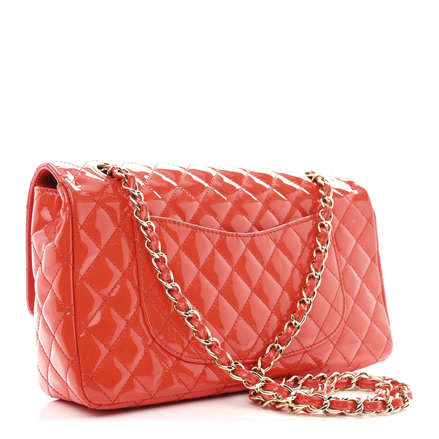 Patent Calfskin Quilted Valentine Charms Medium Single Flap Red
