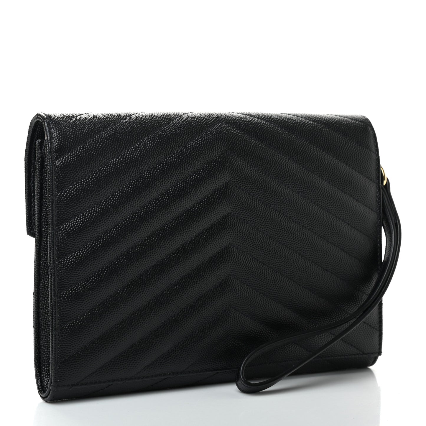 Grain De Poudre Matelasse Chevron Monogram Envelope Clutch Black