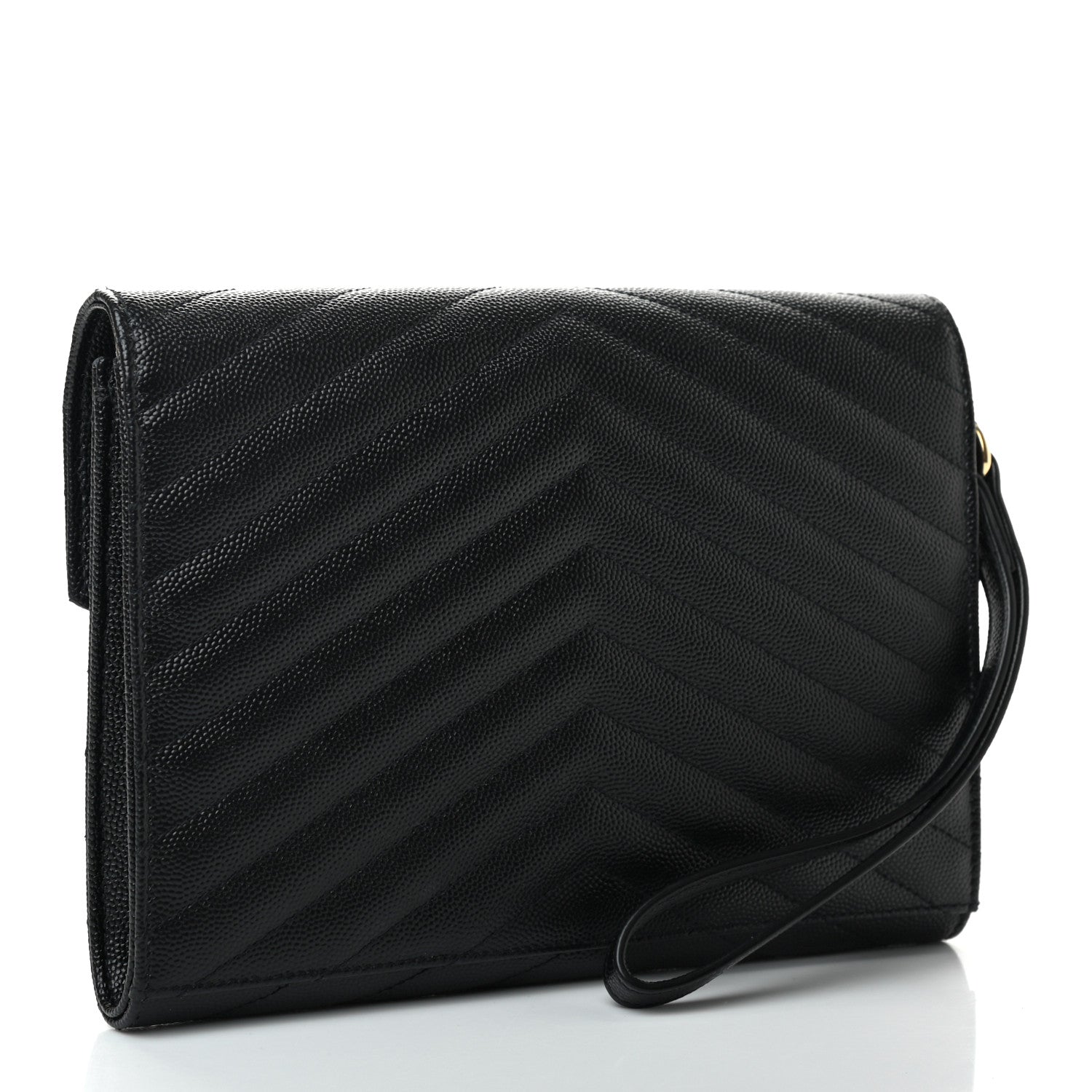 Saint Laurent Grain De Poudre Matelasse Chevron Monogram Envelope Clutch Black 3 of 7