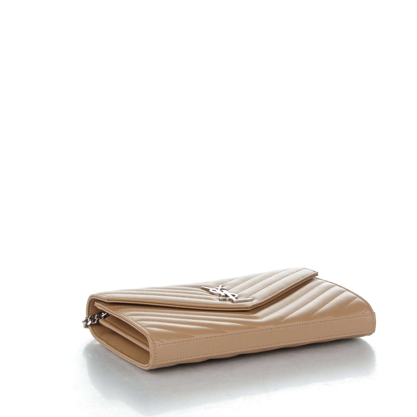 Grain De Poudre Matelasse Chevron Monogram Chain Wallet Deep Beige