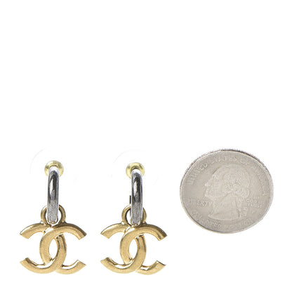 Chanel CC Hoop Drop Earrings Gold Ruthenium 2 of 5