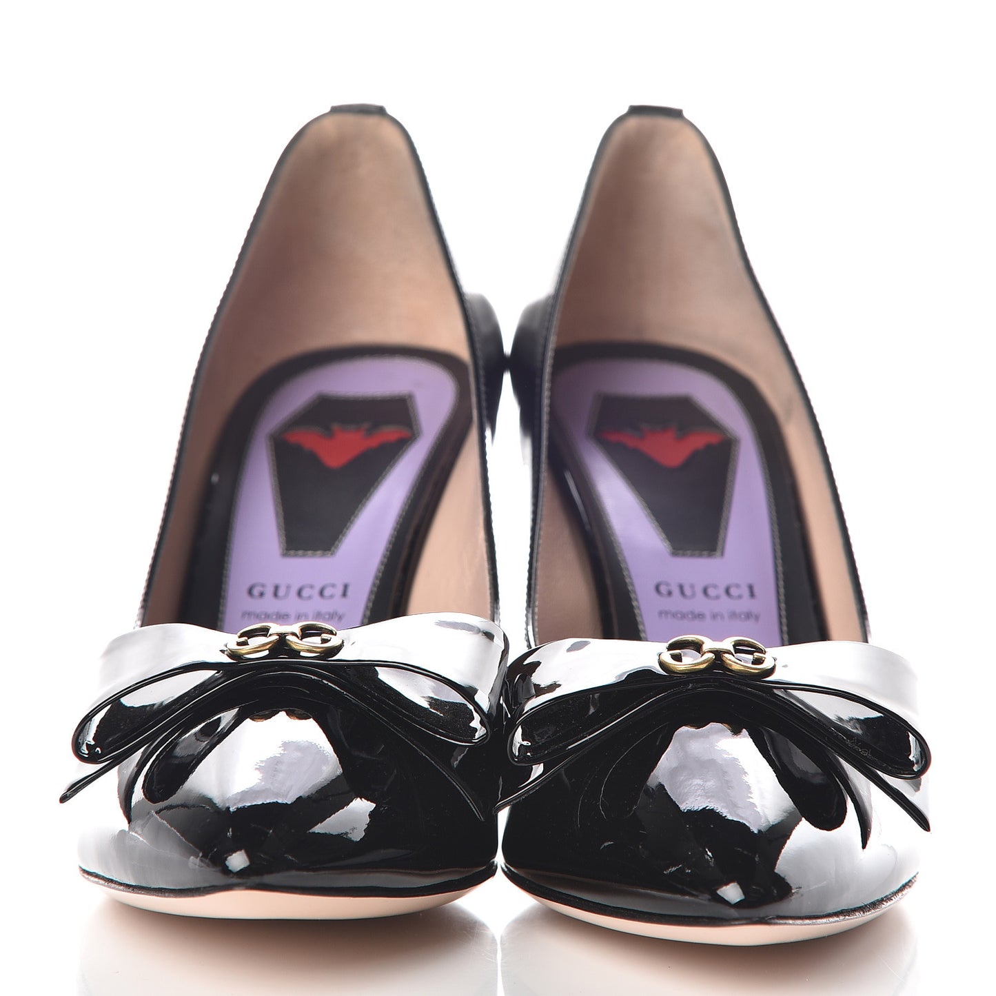 Patent GG Bow Sadie Spike Mid Heel Pumps 36 Black