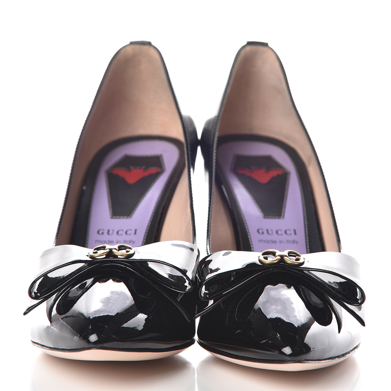 Gucci Patent GG Bow Sadie Spike Mid Heel Pumps 36 Black 3 of 10