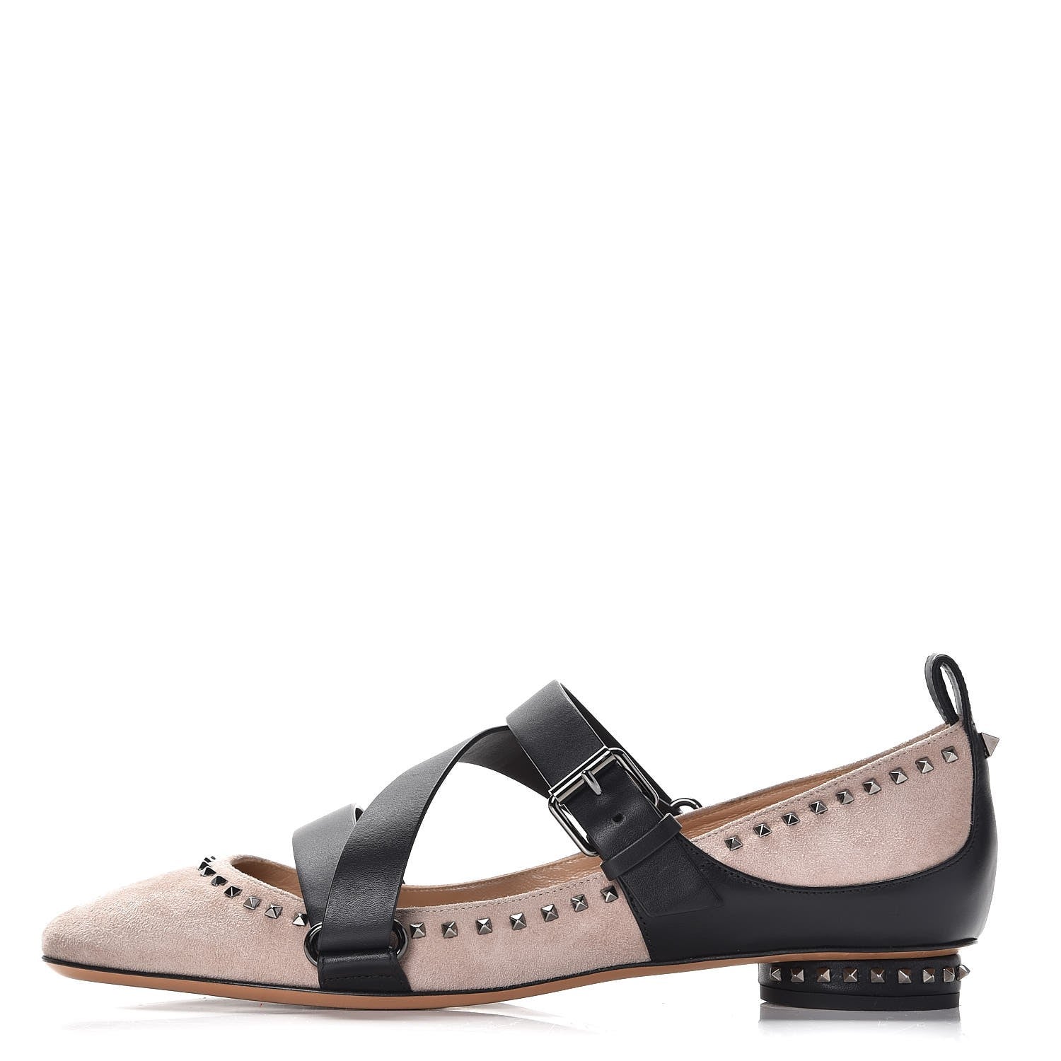 Valentino Garavani Suede Soul Rockstud Strappy Ballerina Flats 38.5 Poudre Black 1 of 11