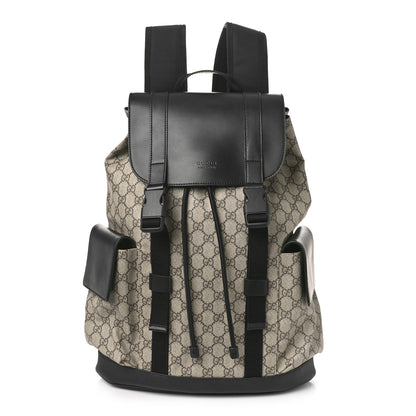Gucci Soft GG Supreme Monogram Double Buckle Backpack Beige Black 1 of 9