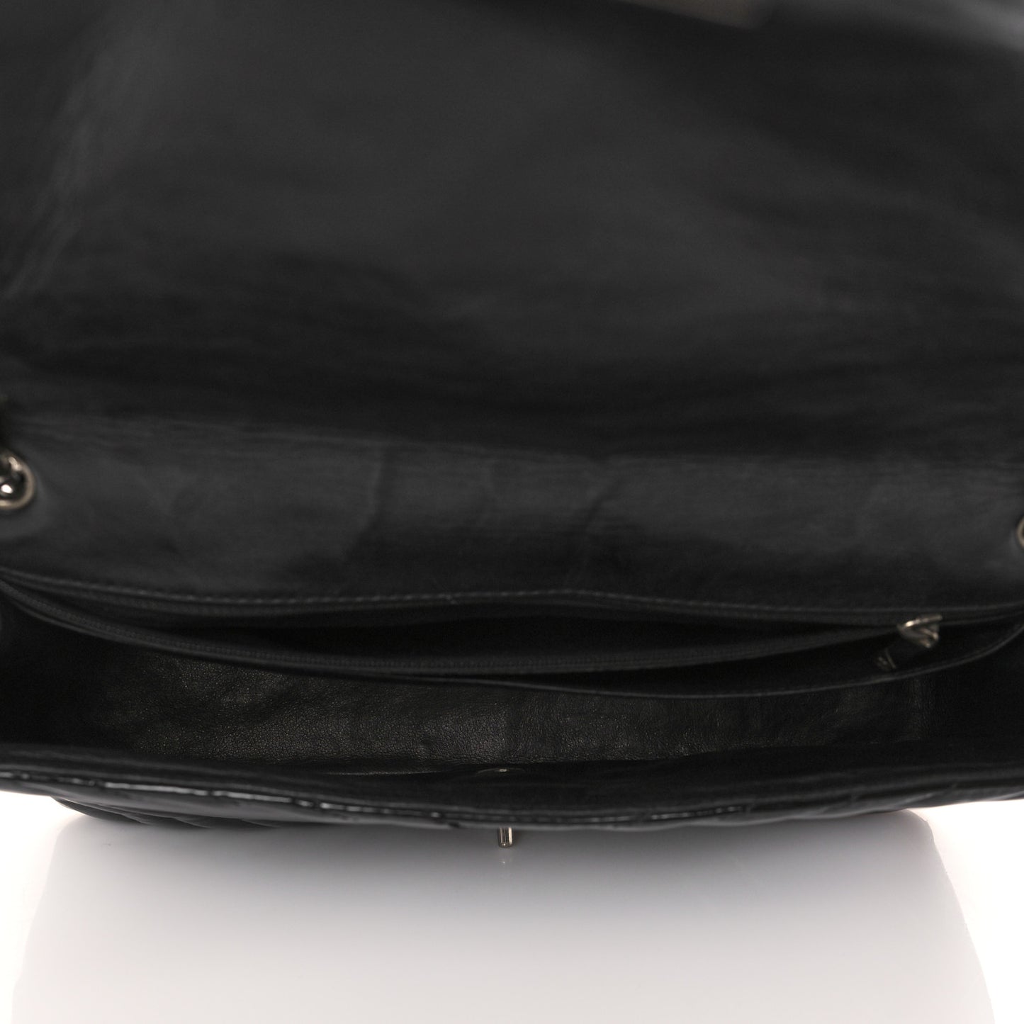 Patent Chevron Quilted Maxi Single Flap Black