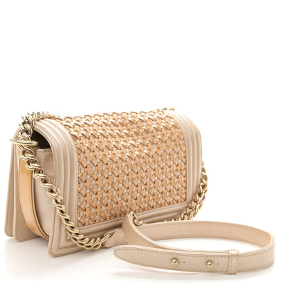 Chanel Metallic Calfskin Braided Medium Boy Flap Beige Multicolor 3 of 11