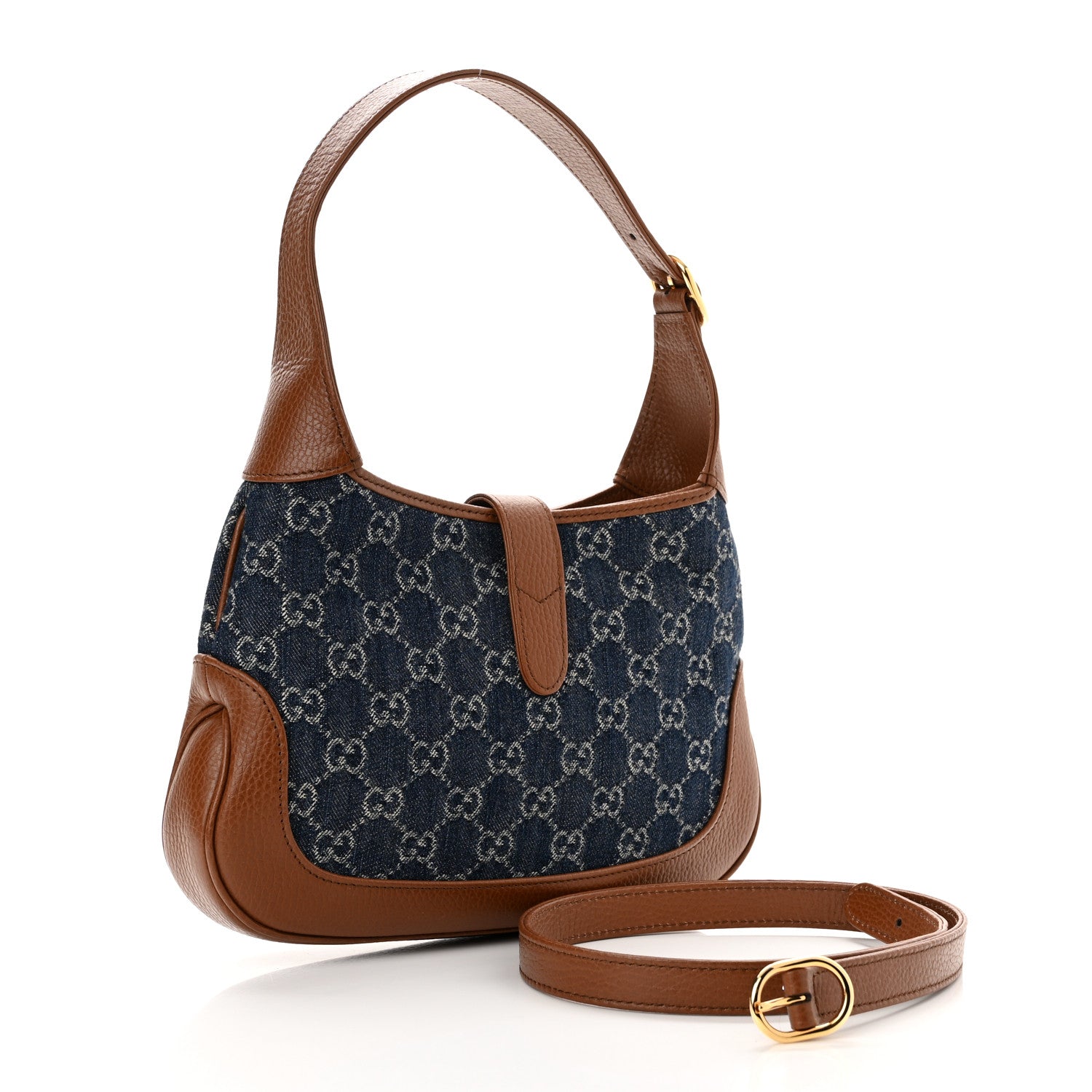 Gucci New Denim GG Monogram Calfskin Small Jackie 1961 Hobo Blue Tea Cuir 11 of 11
