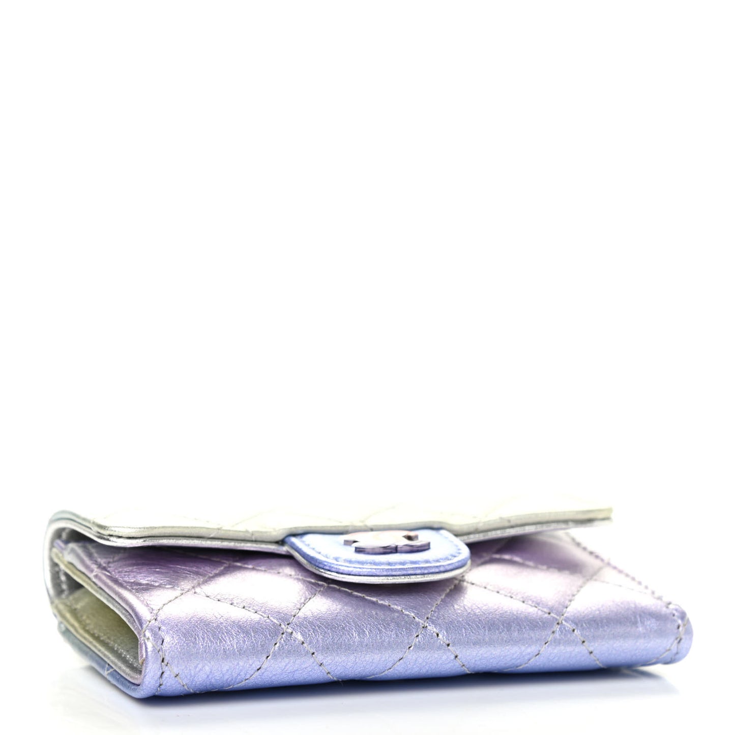Gradient Metallic Calfskin Quilted Flap Card Holder Wallet Silver Blue Yellow Purple