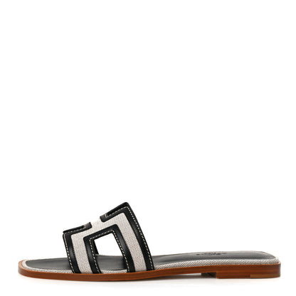 Hermes Calfskin Canvas Oran Sandals 37.5 Black 1 of 10