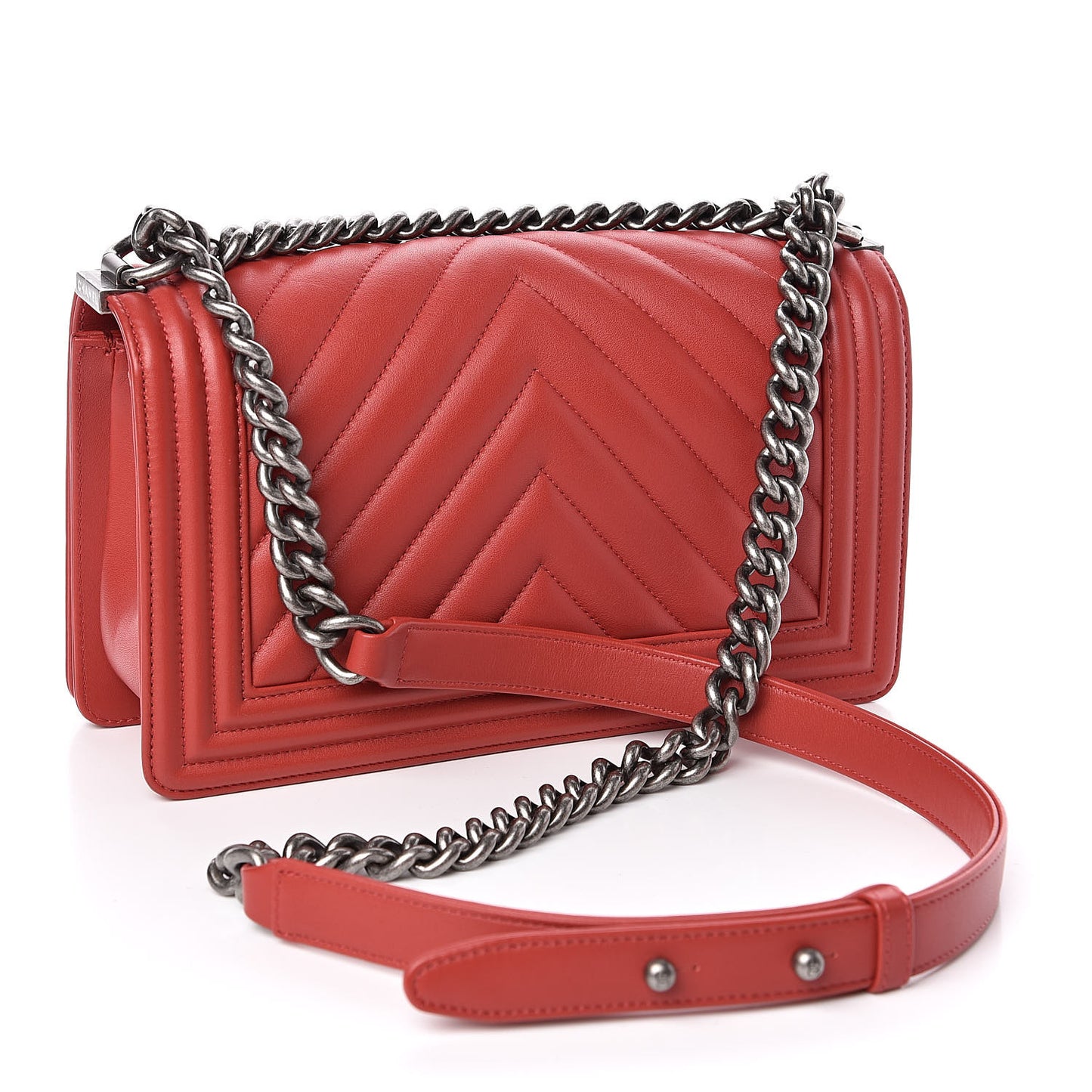 Calfskin Chevron Quilted Medium Boy Flap Red
