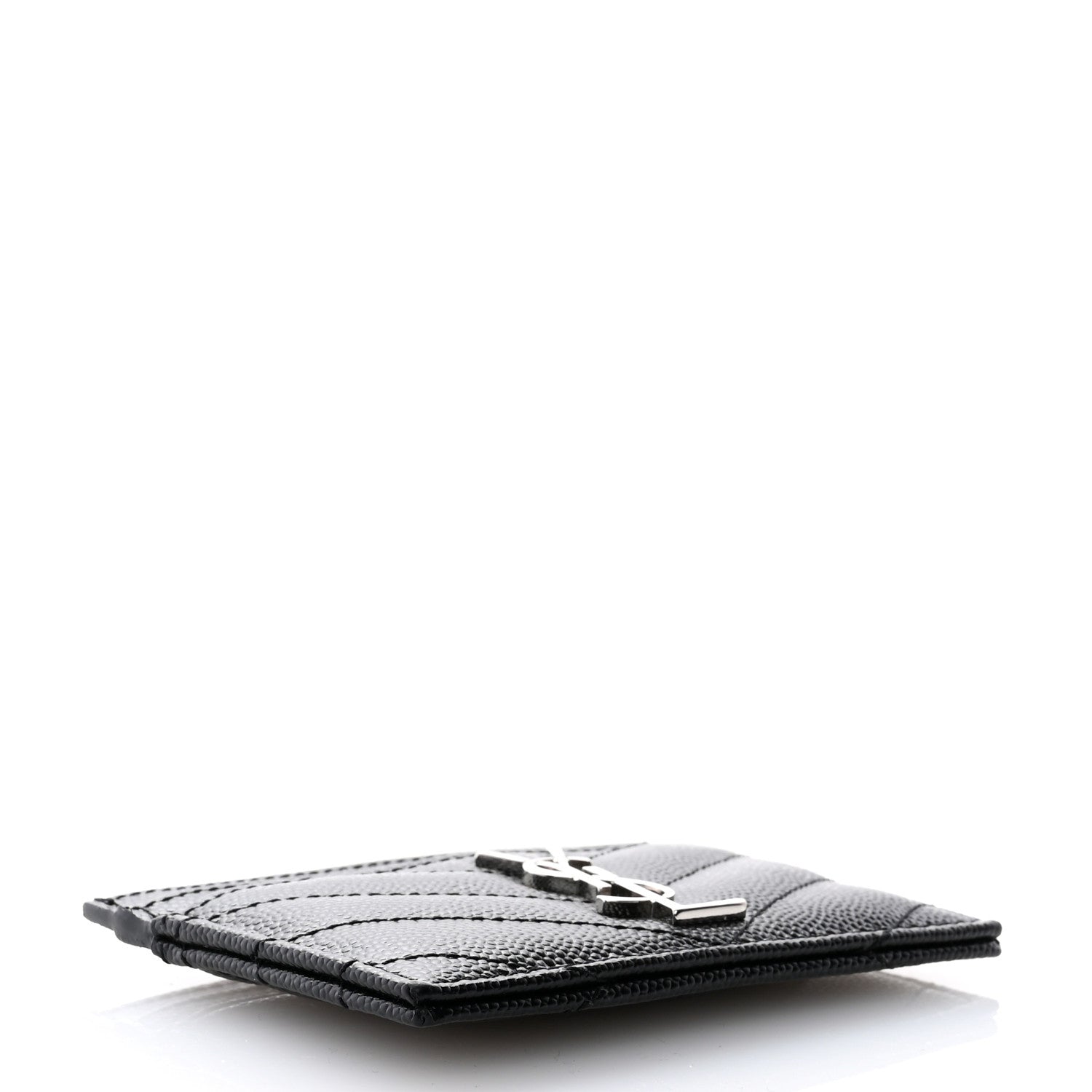 Saint Laurent Grain De Poudre Matelasse Chevron Monogram Credit Card Case Black 4 of 6