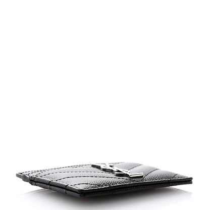 Saint Laurent Grain De Poudre Matelasse Chevron Monogram Credit Card Case Black 4 of 6