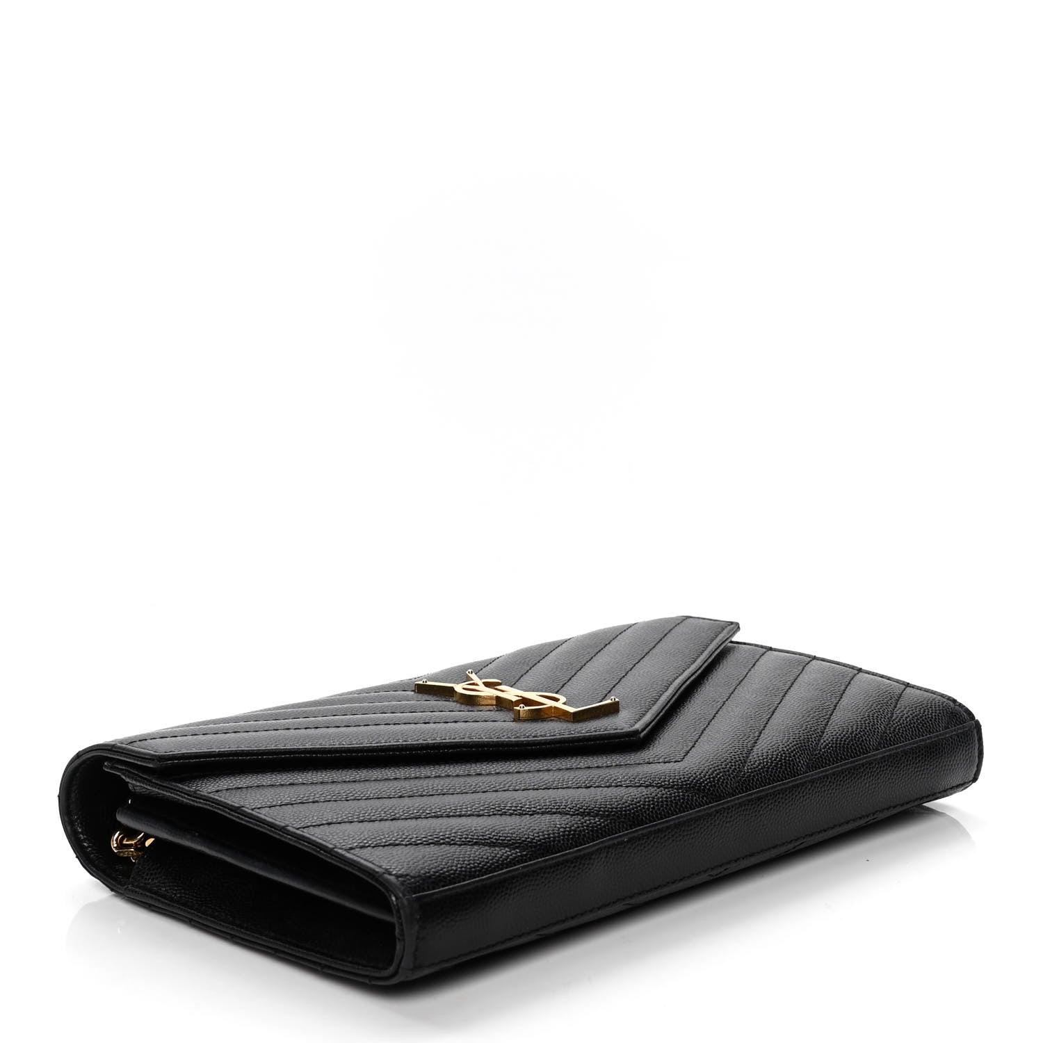 Saint Laurent Grain De Poudre Matelasse Chevron Monogram Chain Wallet Black 4 of 9