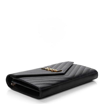 Saint Laurent Grain De Poudre Matelasse Chevron Monogram Chain Wallet Black 4 of 9