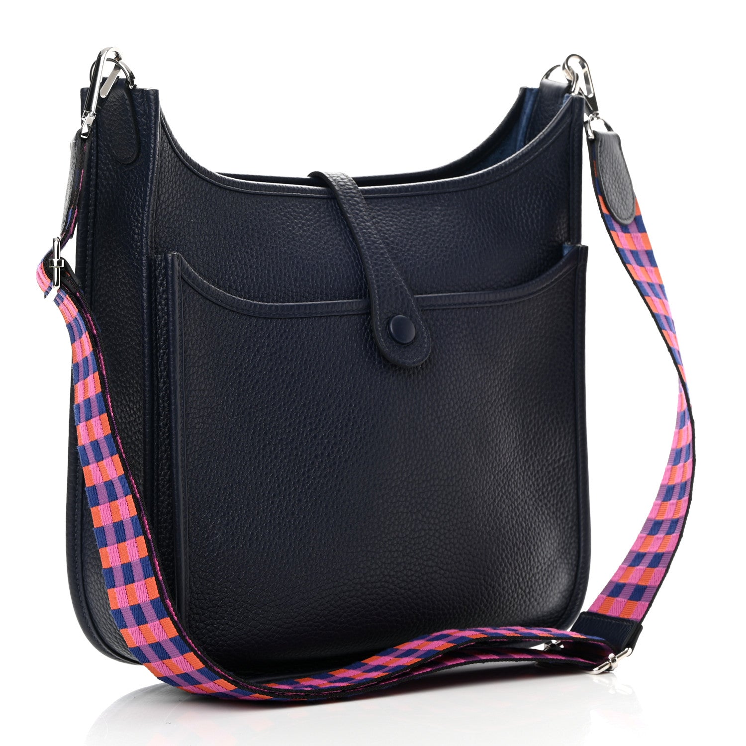 Hermes Taurillon Clemence Quadrille Evelyne III PM Bleu Nuit Bleu Saphir Anemone Capucine 3 of 12