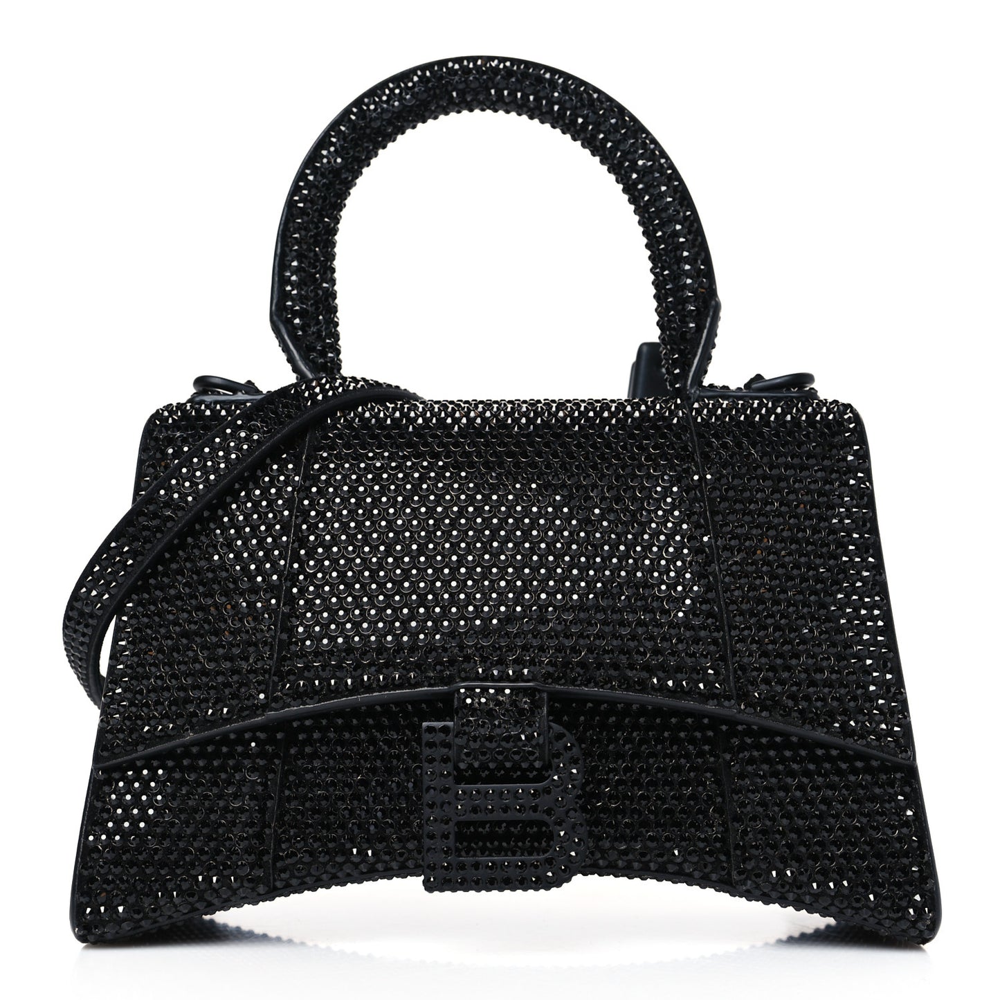 Strass Suede Hourglass Top Handle Bag XS Black