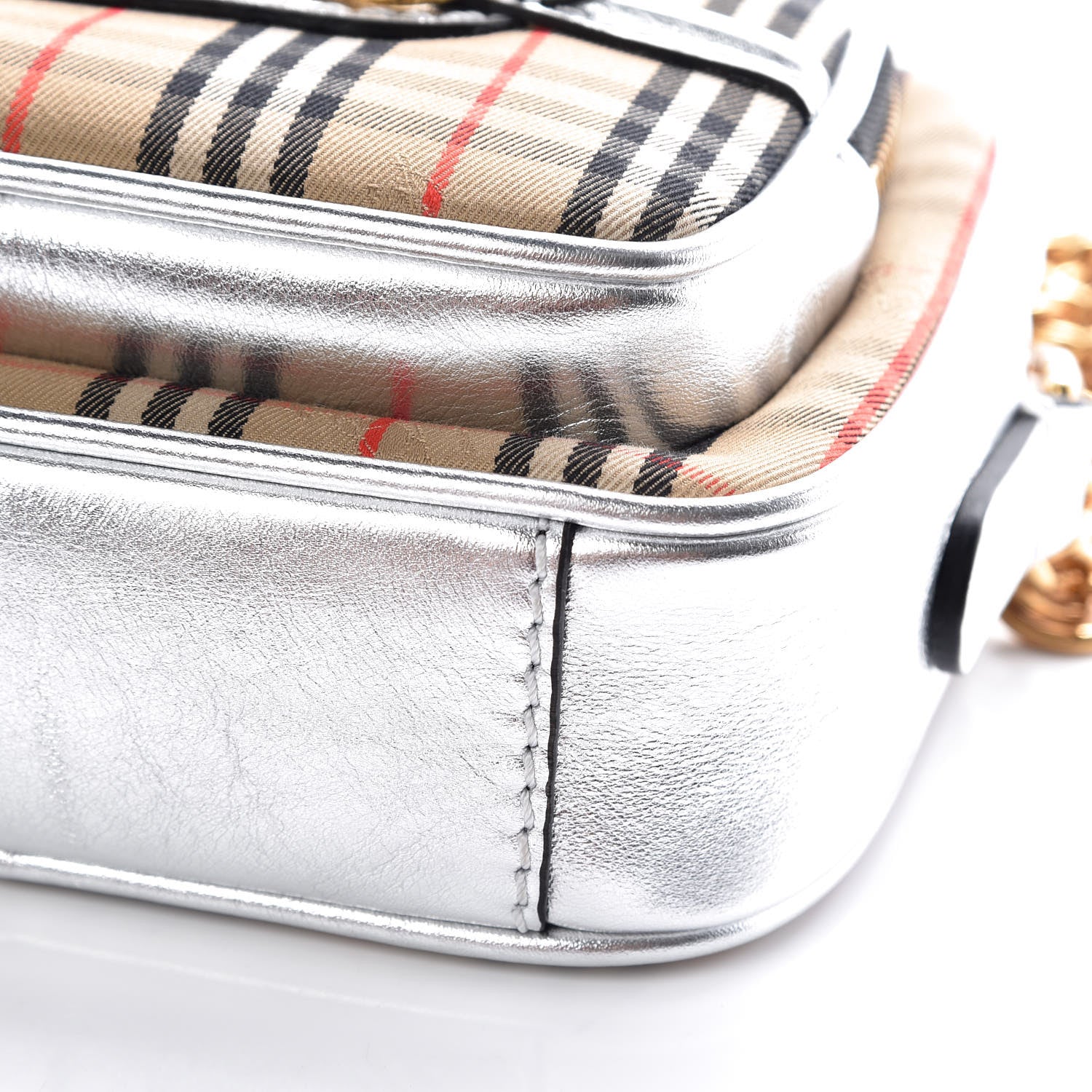 Burberry Smooth Calfskin 1983 Knight Check Link Camera Bag Silver 6 of 10