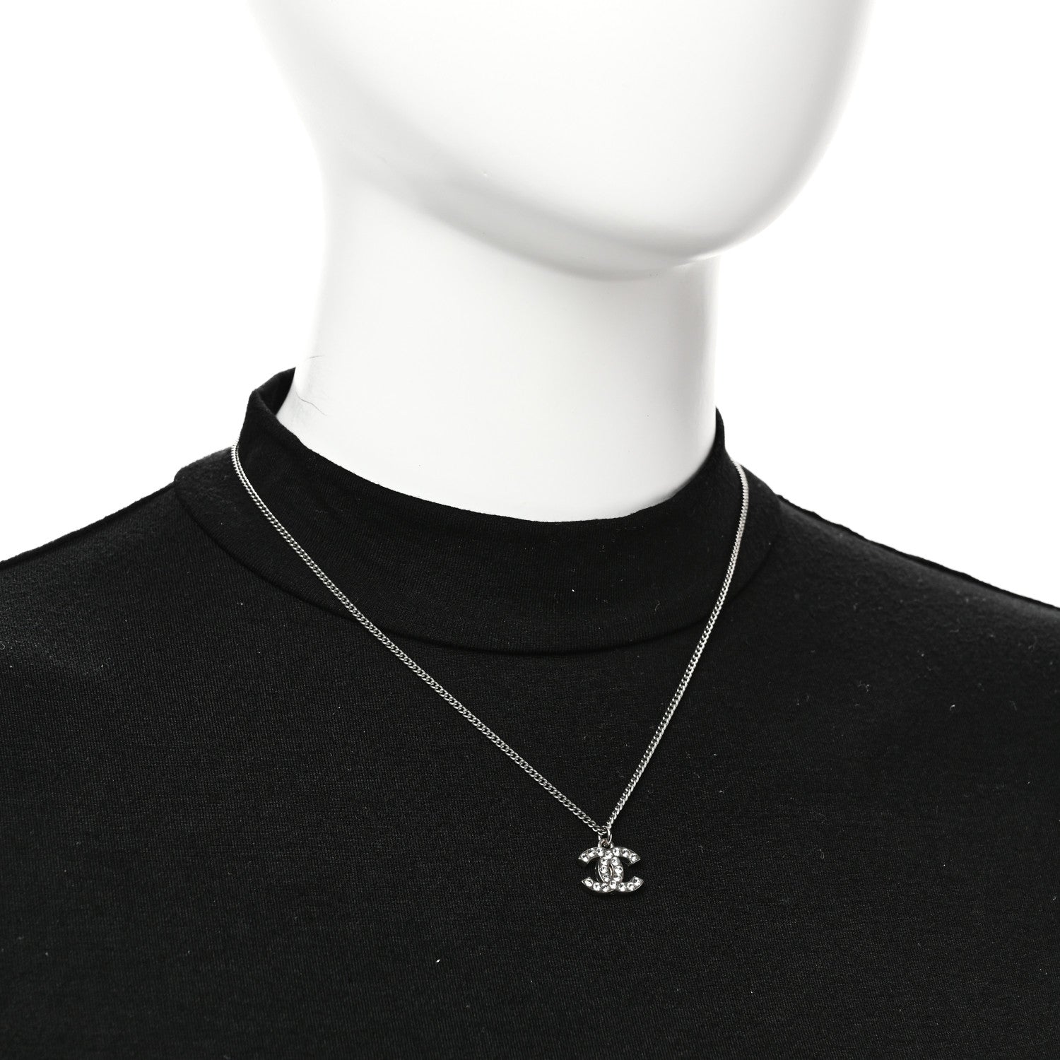 Chanel Crystal Timeless CC Necklace Silver 2 of 5