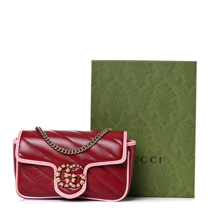 Gucci Azalea Calfskin Enamel Matelasse Diagonal Super Mini Torchon GG Marmont Shoulder Bag New Cherry Red Wild Rose 10 of 10