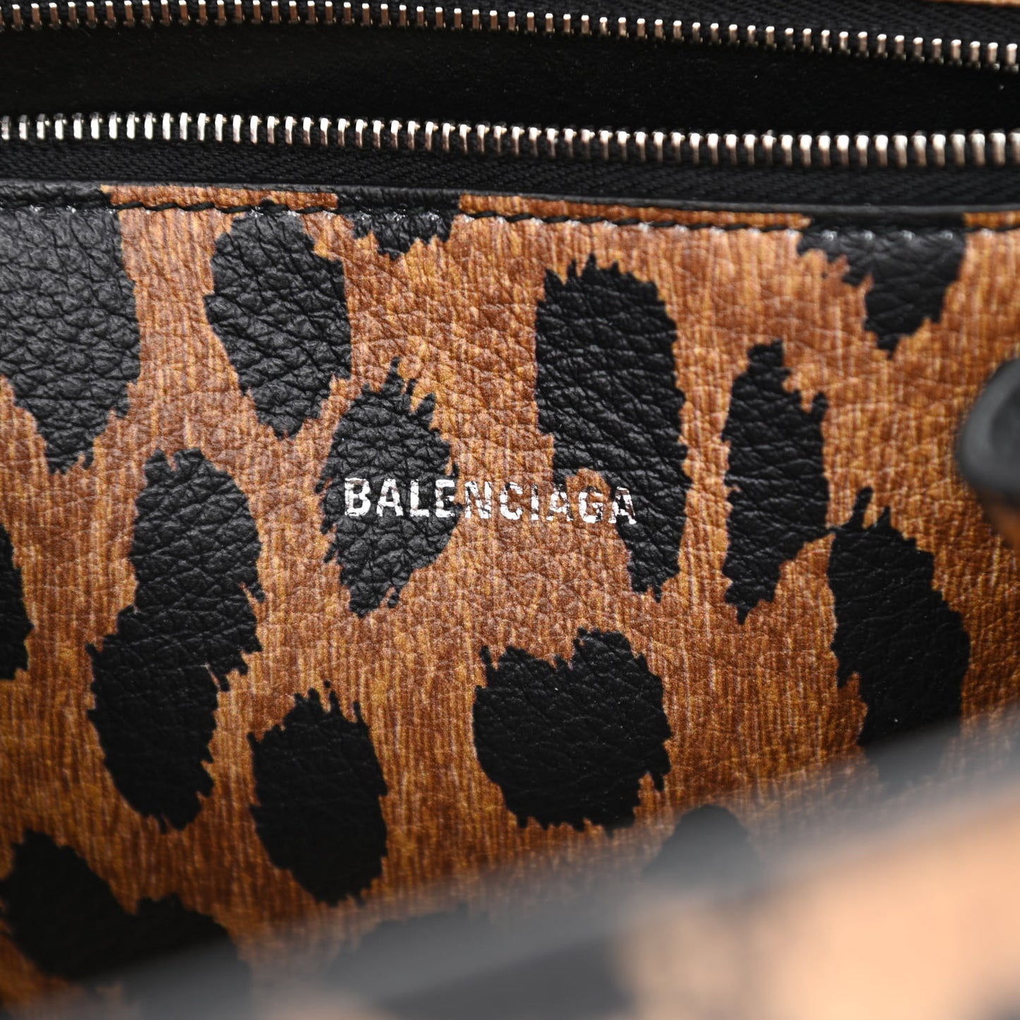 Grained Calfskin Leopard Print Papier Mini A4 Zip Around Tote Beige