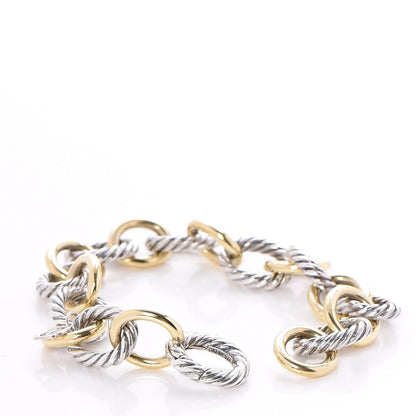 David Yurman Sterling Silver 18K Yellow Gold 10mm Medium Oval Link Bracelet 4 of 5