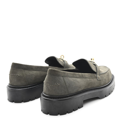 Hermes Chevre Velours Womens Icone Loafers 37 Vert Foret 5 of 10