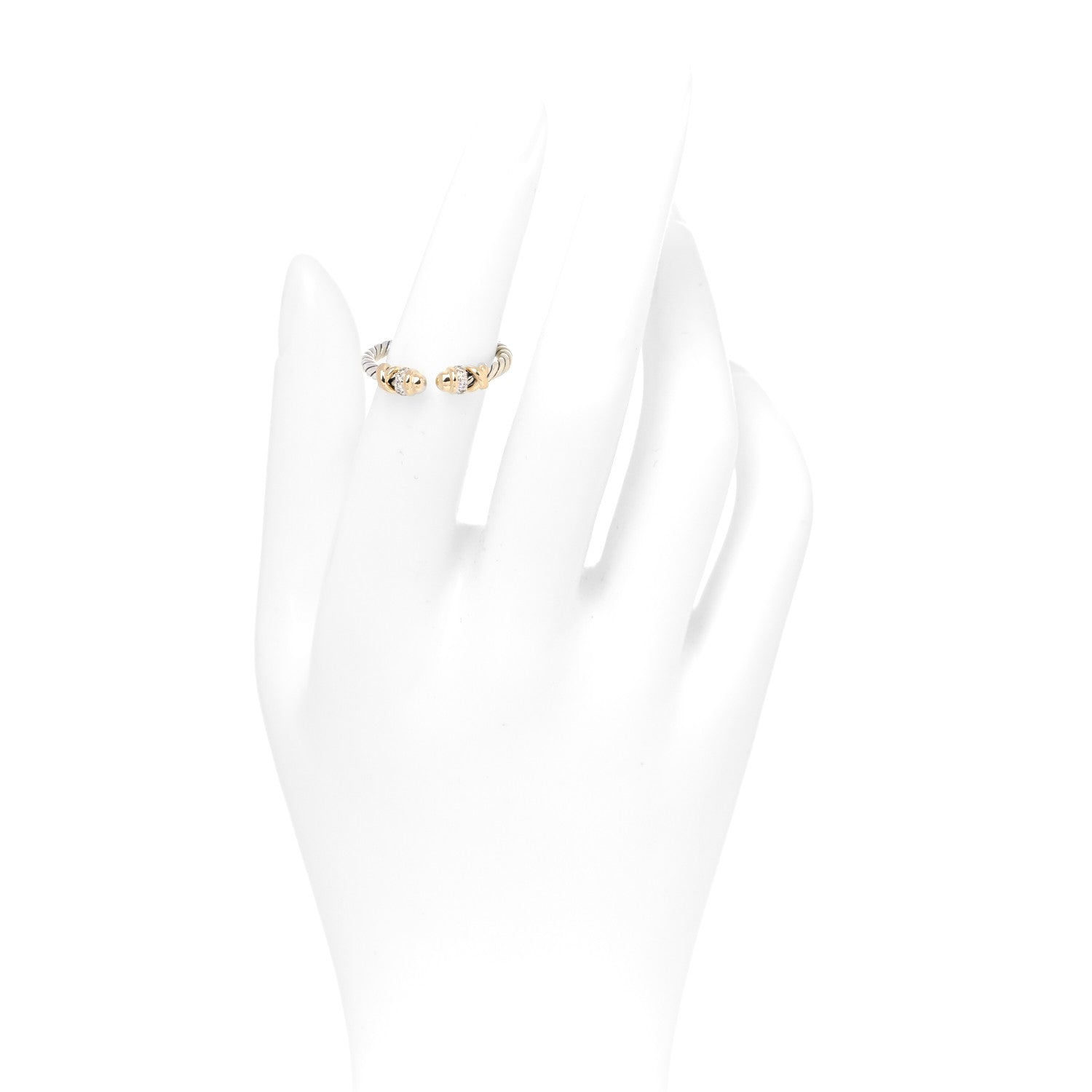 David Yurman Sterling Silver 18K Yellow Gold Diamond Petite Helena Ring 53 6.5 2 of 4
