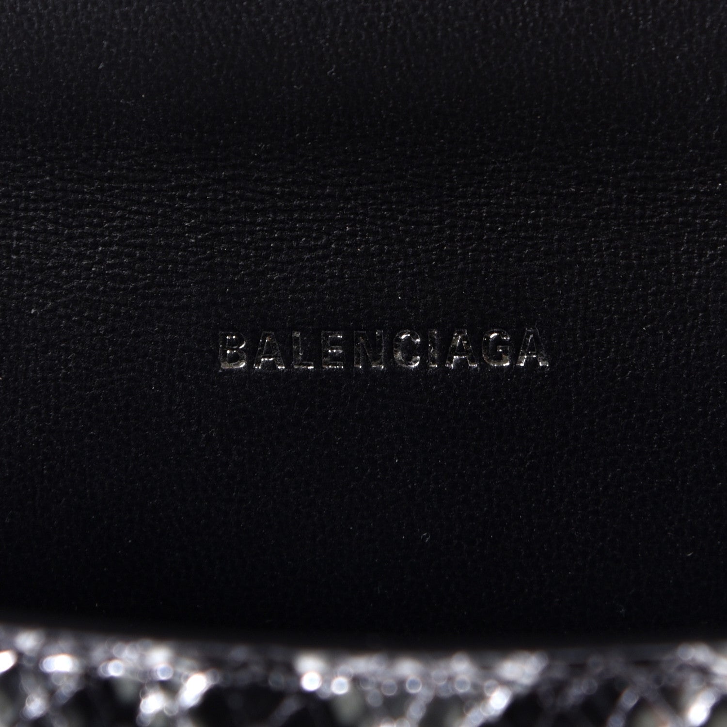 Balenciaga Shiny Calfskin Snakeskin Embossed Hourglass Top Handle Bag XS Silver Black 5 of 5