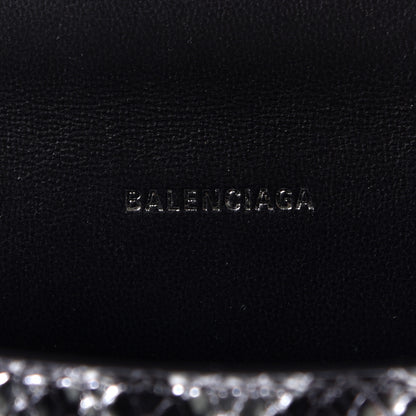 Balenciaga Shiny Calfskin Snakeskin Embossed Hourglass Top Handle Bag XS Silver Black 5 of 5