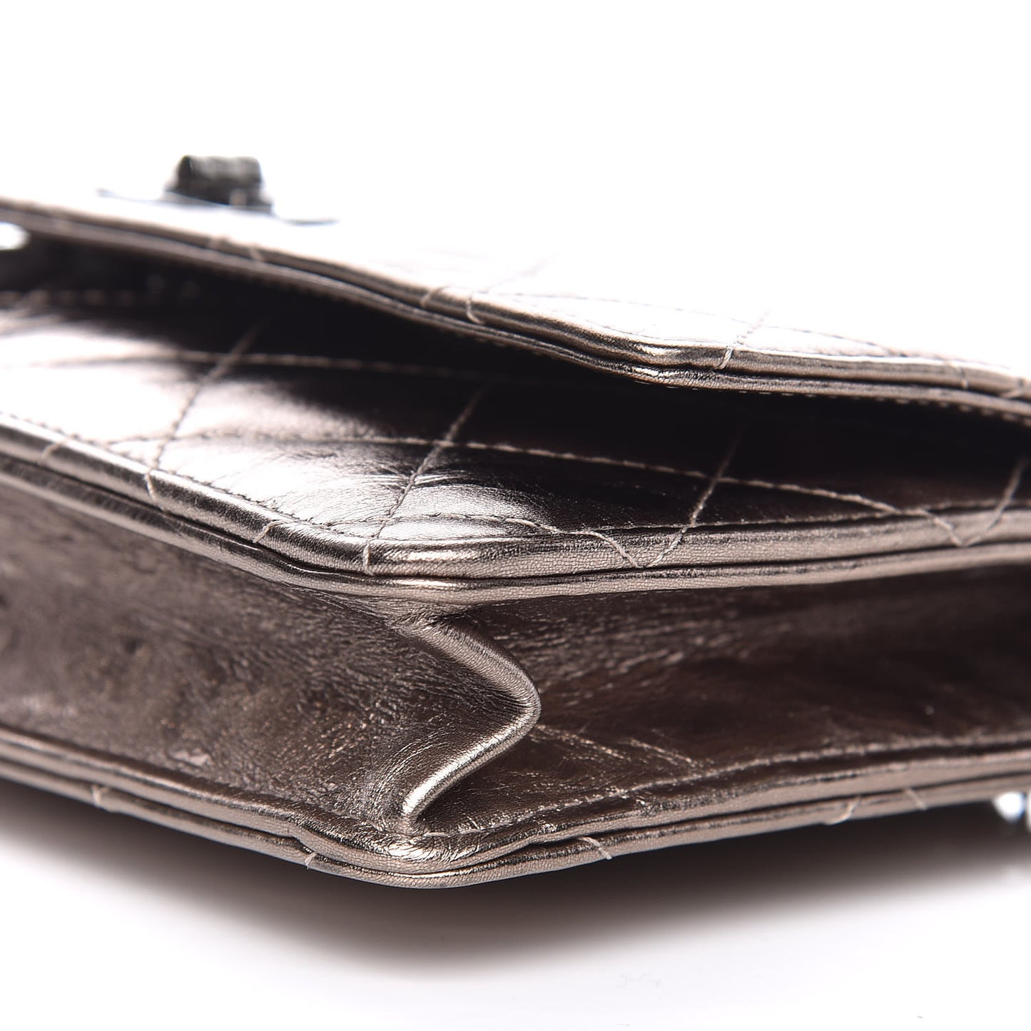 Metallic Aged Calfskin Quilted Reissue Wallet On Chain WOC Bronze