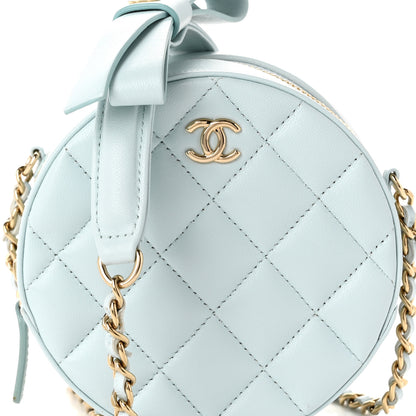 Chanel Iridescent Lambskin Quilted Coco Bow Round Clutch With Chain Light Blue 8 of 10